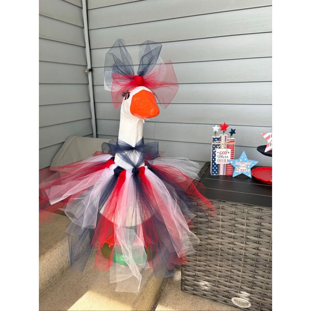 Custom patriotic Fourth of July Porch goose outfit tutu & bow